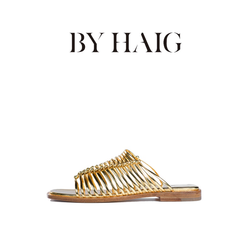 By Haig Swedish Niche Designer Brand Square-Toe Slippers Swedish Niche Designer Hand-Woven Leather Slippers
