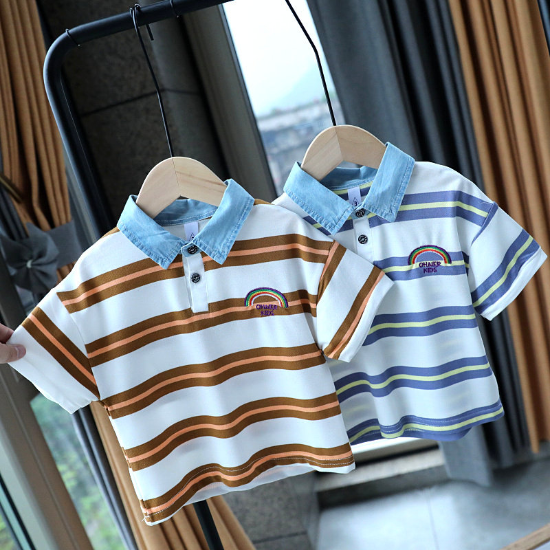 Clearance models baby short-sleeved children's lapel half-sleeved T-shirt boy children's striped polo top 1295