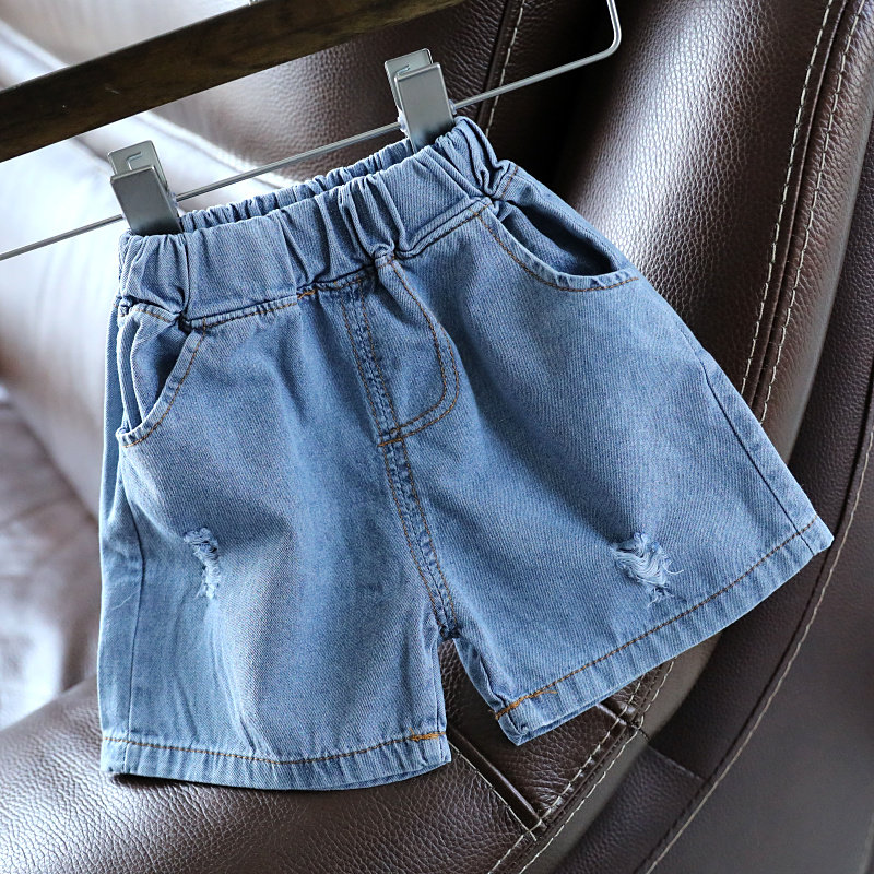 Baby hole denim shorts Korean version children's summer pants five-point pants children's new summer pants 1645