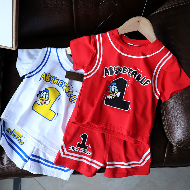 Clear Barn Style Baby Sports Suit Boy Short Sleeve Shorts Two Sets Children Casual Basketball Suit 1282