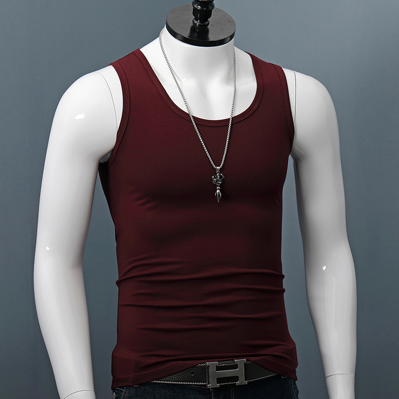 Men's Sports Wide-Shoulder Tank Top, Pure Cotton, Large Size, Solid Color, Simple Sleeveless Undershirt, Summer Youth Fitness Elastic Base Layer