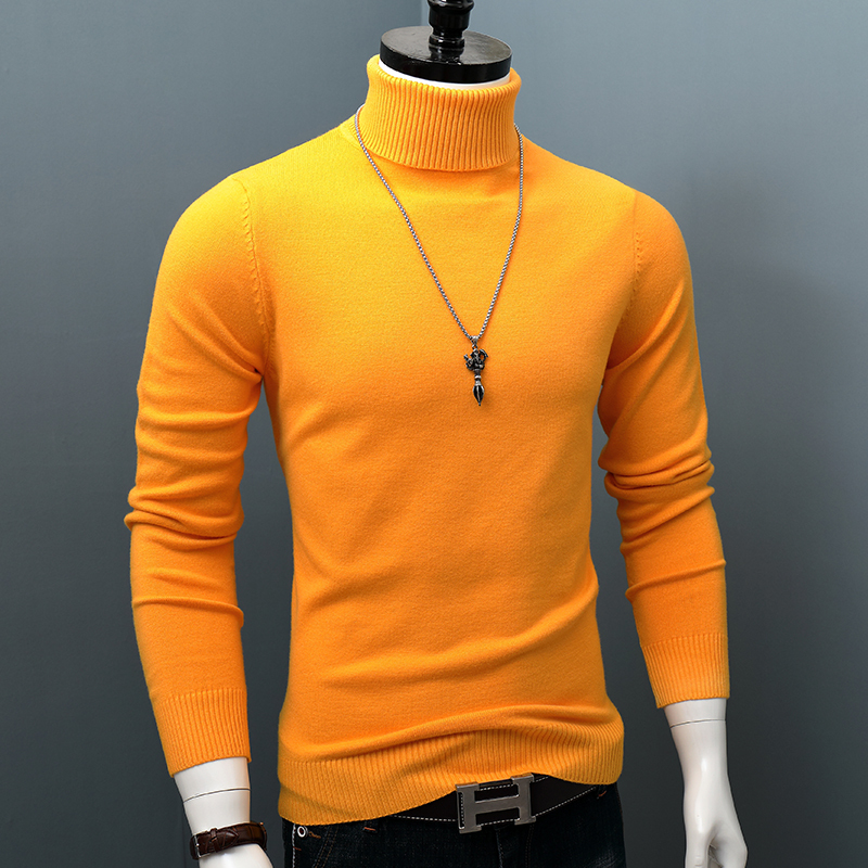 Solid Color Turtleneck Sweater for Men, Slim Fit, Thick Winter Pullover, Youth Style, Warm Top, Base Layer Knitwear, Plus Size