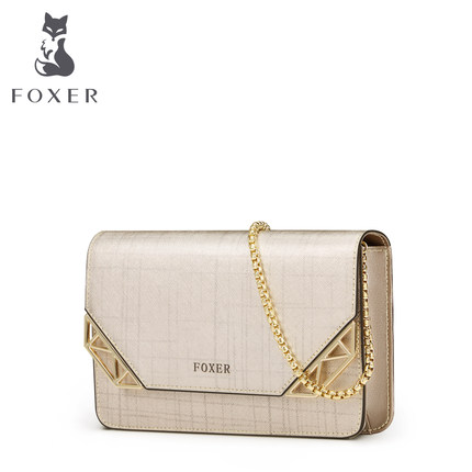 金狐狸牛皮女包豆腐包2017潮新款迷你链条包小方包单肩斜跨包小包