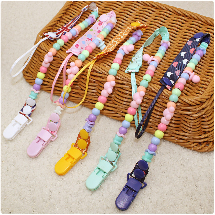 Clearance baby beaded pacifier chain Pacifier anti-drop chain pacifier with anti-drop clip Baby saliva towel clip more