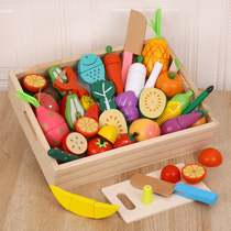 Childrens house wooden magnetic cutting fruit toys Fruit and vegetable cutting music boys and girls kitchen toy gifts