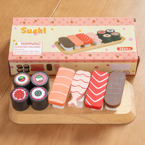 Girl birthday gift sushi cuisine Japanese childrens house kitchen set afternoon tea cake wooden toy