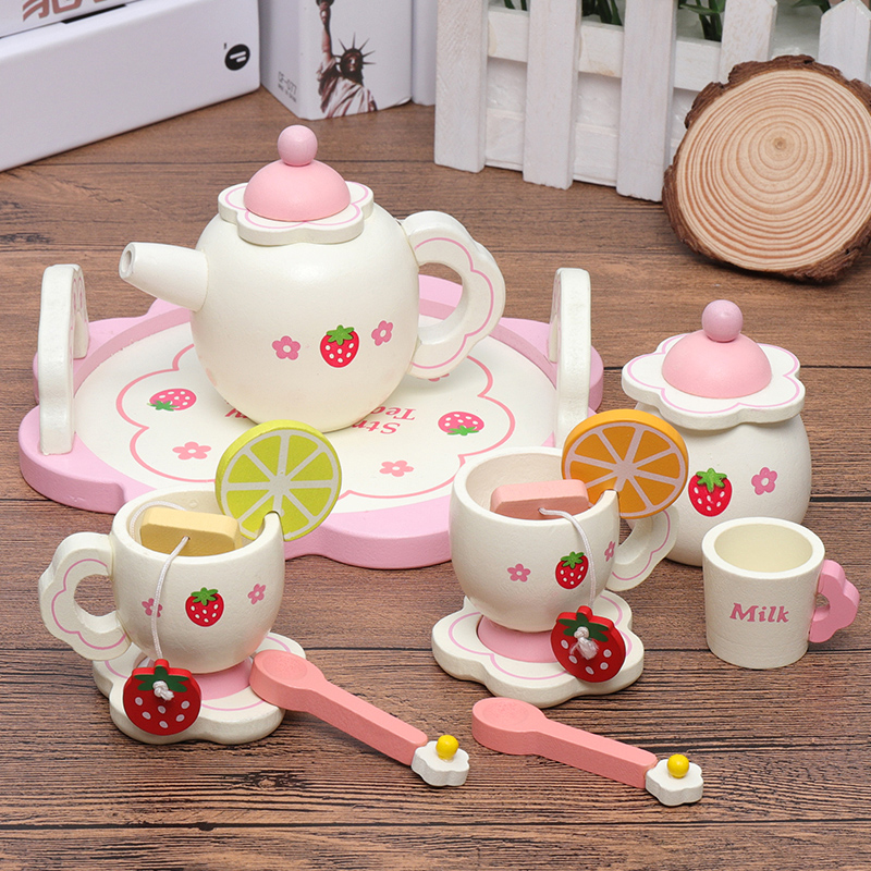 Kabeqi wooden house wine and tea set set for boys and girls Kitchenware toys for boys and girls 1-2-3-4-year-old Gift