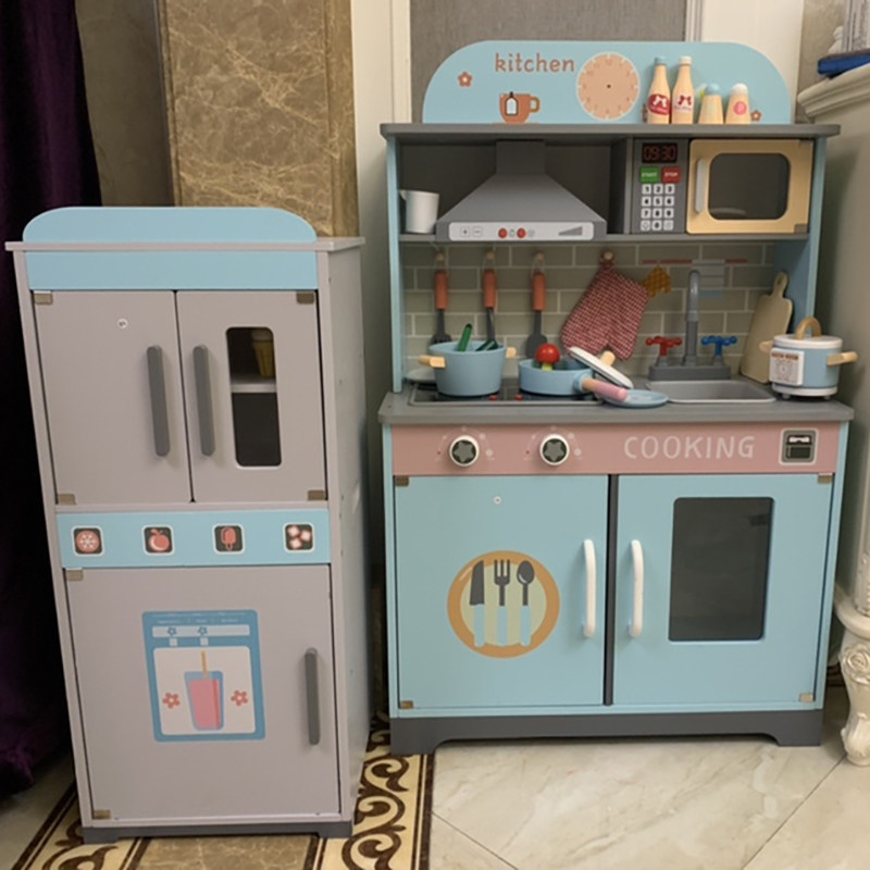 Wooden Kitchen Toy Children Dress Home Wine Cooking Girl Gift Suit Wooden Emulation Cookware 3-4-5-6 years old