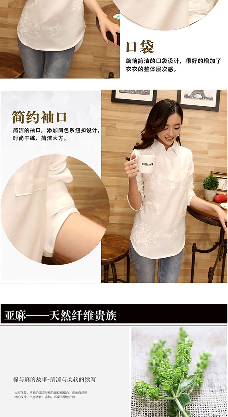 Áo phông nữ 2019 Xuân-Hè Mới Joker Vải lanh trắng Áo sơ mi trắng tay dài Áo thun cotton Hàn Quốc - Áo sơ mi dài tay áo sơ mi công sở nữ