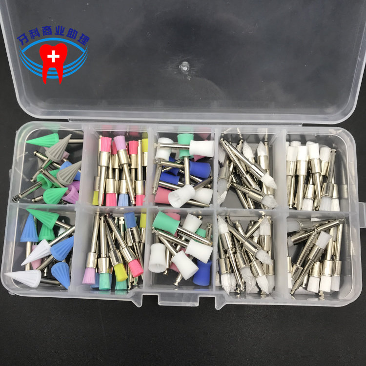 Dental color polishing brush set, low-speed bending machine with polishing cup, pointed flat head, mixed pack 100 pieces