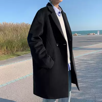Spring and autumn 2021 New woolen coat men Korean version Loose medium and long version windbreaker trend student woolen coat
