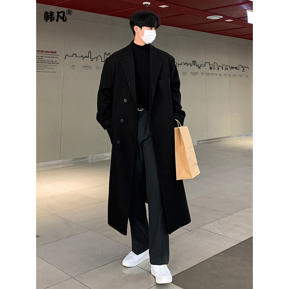 Зимнее новое стильное шерстяное пальто, мужская куртка средней длины выше колена, высококачественная шерстяная утолщенная корейская свободная ветровка, мужская куртка