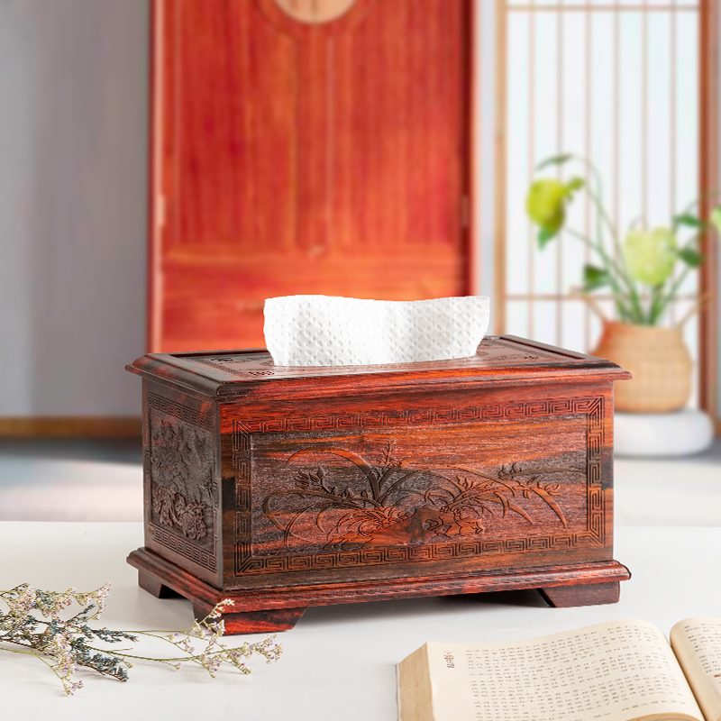 Carved solid wood net red toilet paper box Bedroom girl dining room living room with high-grade new Chinese tissue box customization