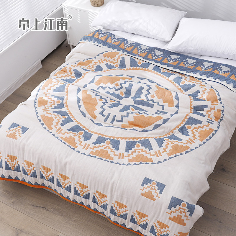 Nordic style pure cotton four-layer towel quilt High-grade gauze cotton towel quilt single double cotton blanket Summer cool quilt