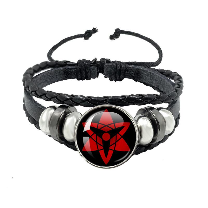 Anime Peripheral Accessories Naruto Sharingan Time Gemstone Hand-Woven Leather Rope Bracelet Jewelry