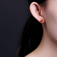 Серьги 正品天然南红玛瑙玫瑰花耳钉s925纯银耳环玉石耳坠简约气质耳饰女