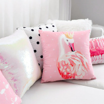 Wood MOM Flamingo pillow Plush cushion ins Girl heart Pink sequin pillow Sofa bed pillow cover