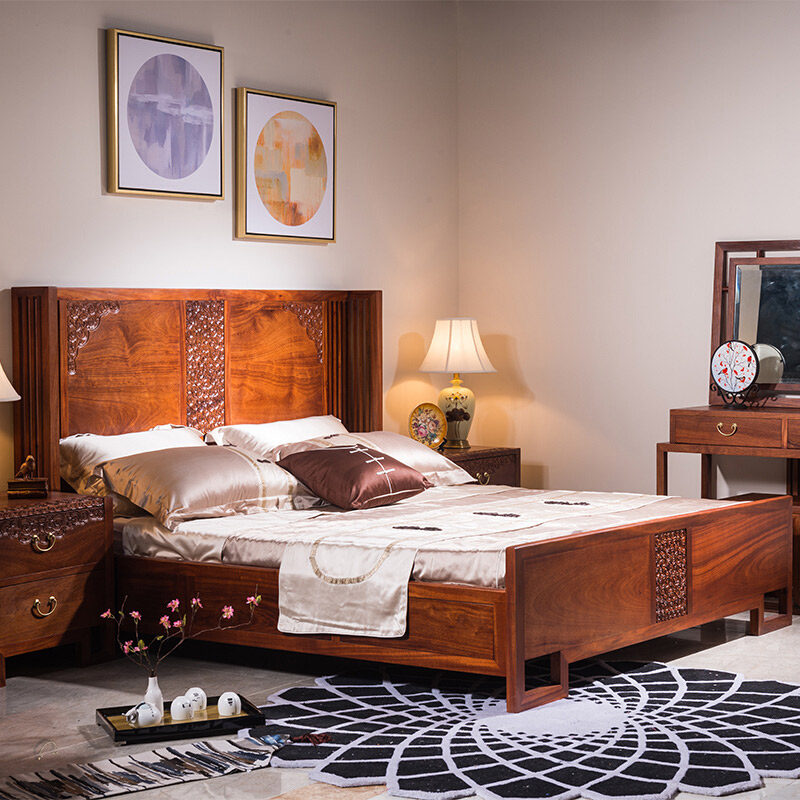 Full solid wood bed 1 8 m Hedgehog Purple Sandalwood Bedroom Twin Beds Red Wood Furniture New Chinese Style Large Bed 1 5 m Wedding Bed