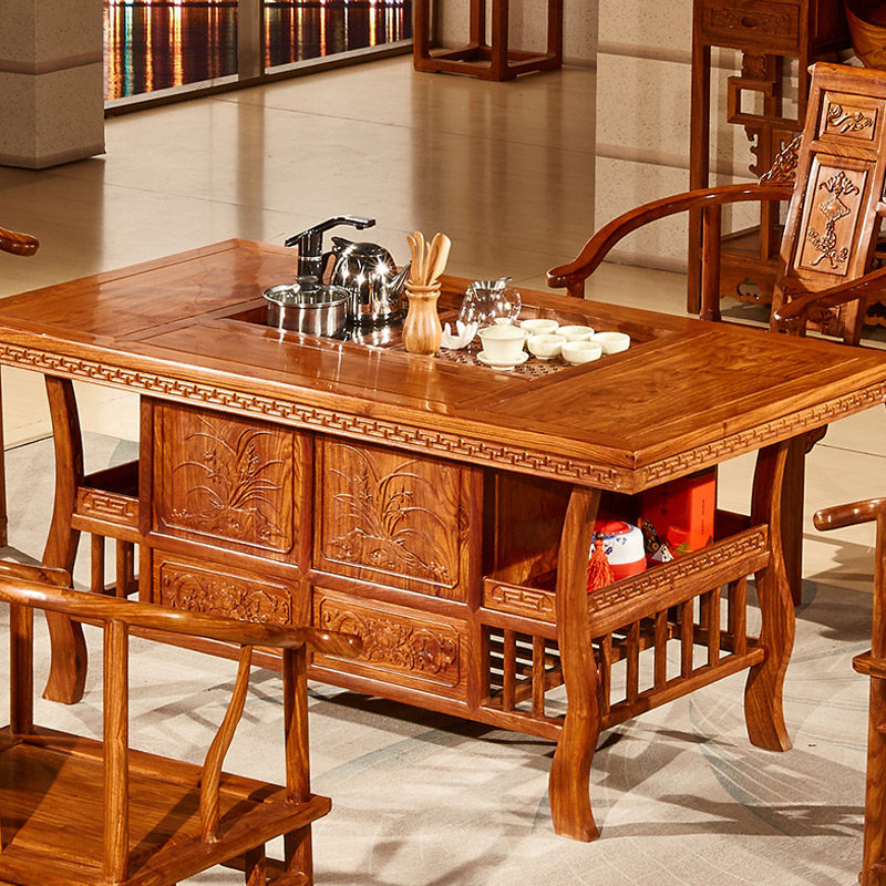 Tea table chair combined red wood tea table flower pear wood living room home innate new Chinese Hedgehog Purple Sandalongfu Tea Several Tea Table