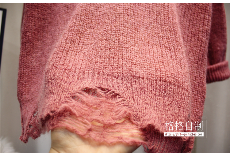 Áo len mohair lỏng phiên bản Hàn Quốc của áo len lỗ mỏng nữ học sinh đan đầu mùa thu 2018 áo len cổ tim