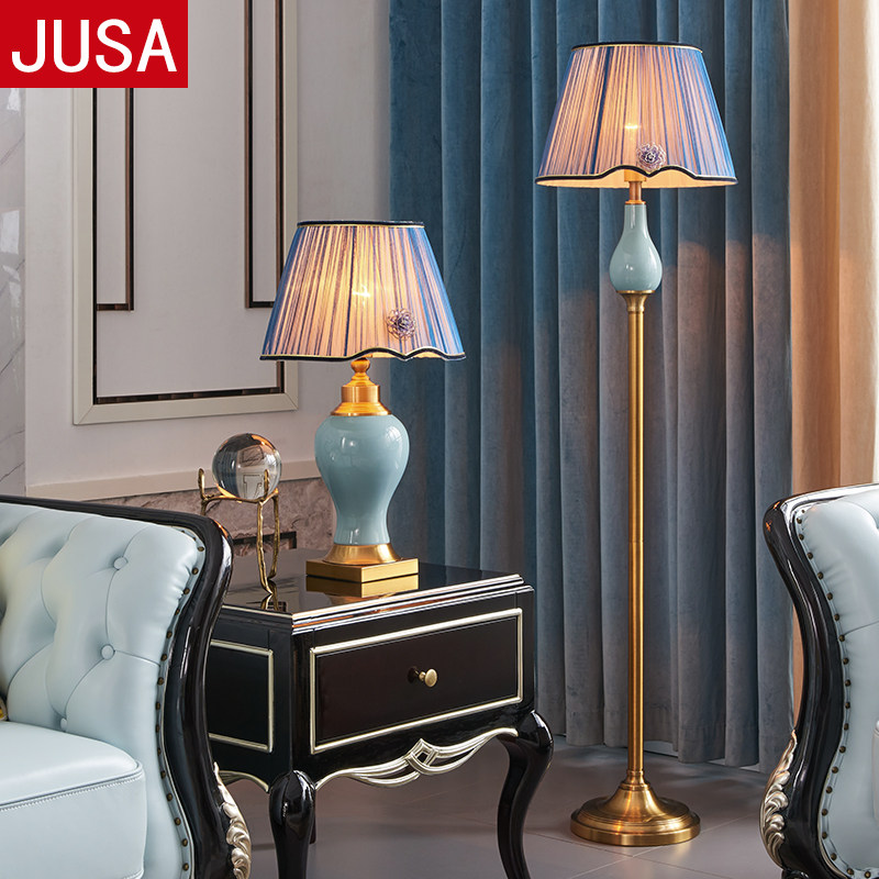 American all-copper ceramic minimalist living-room floor lamp bedroom book room decoration sweet and creative light lavish luminaire-Taobao