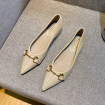 Pointed Coarse Heel Single Shoe Woman 2021 Summer New Korean Version Fashion 100 Hitch Metal Chain Commute Shallow and Shoe