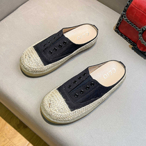 Uncle MJ Straw Baotou Half Slippers Womens Summer New Casual Versatile Thick-soled Canvas Fisherman Shoes