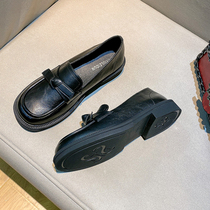 Uncle MJ bow black small leather shoes for women simple casual versatile loafers deep mouth low heel shoes