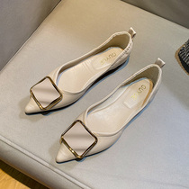 Pointy light mouth Single female 2022 Summer new fashion 100 hitchhiking style square buckle One foot pedal low heel flat bottom