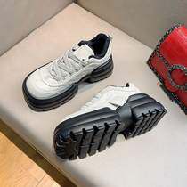 Uncle MJ thick-soled heightening dad shoes for women new lace-up versatile big-toe shoes plus velvet warm casual sneakers