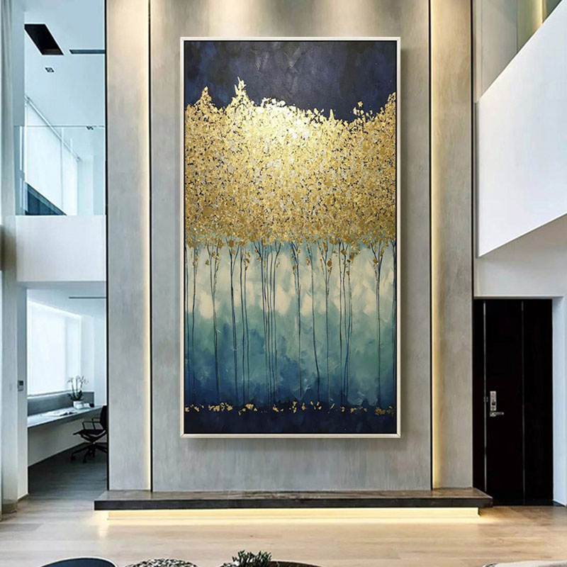 Faukai Tree Oil Painting Home Oil Decoration Painting Vertical Modern Simple Living Room Light Luxury Painting Painting Golden Color