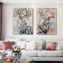 Living Room Hand-painted Oil Painting Auspicious Hair Treasure Deer Modern Minimalist Restaurant Composition Decoration Painting into the family Xuanguan hanging painting stereo