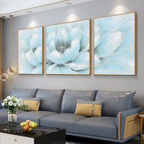 Pure hand painted oil painting triptych light extravagant living room background wall decoration painting modern minimalist blue Nordic flower hanging painting