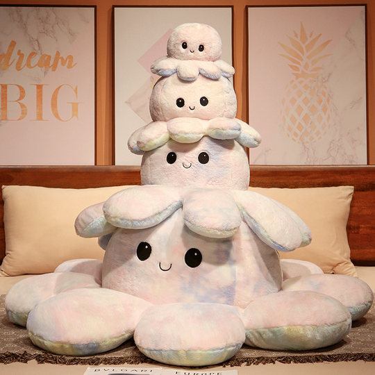 Large Octopus Plush Toy Headgear, Face-Changing Pillow, Super Large Reversible Angry Doll, Double-Sided Flip Octopus Doll for Girls