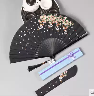 Small ancient style craft gift fan Chinese style folding fan Female summer classical folding fan Cherry blossom Japanese style