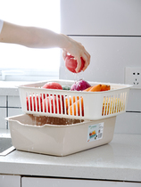  Household double-layer square vegetable washing basket drain basket Plastic multi-function kitchen sink drain rack Amoy rice vegetable washing basin