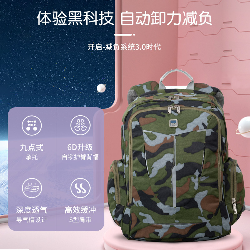 Letong letopo primary school students ridge protection burden reduction decompression camouflage big children fashion waterproof children's schoolbag backpack