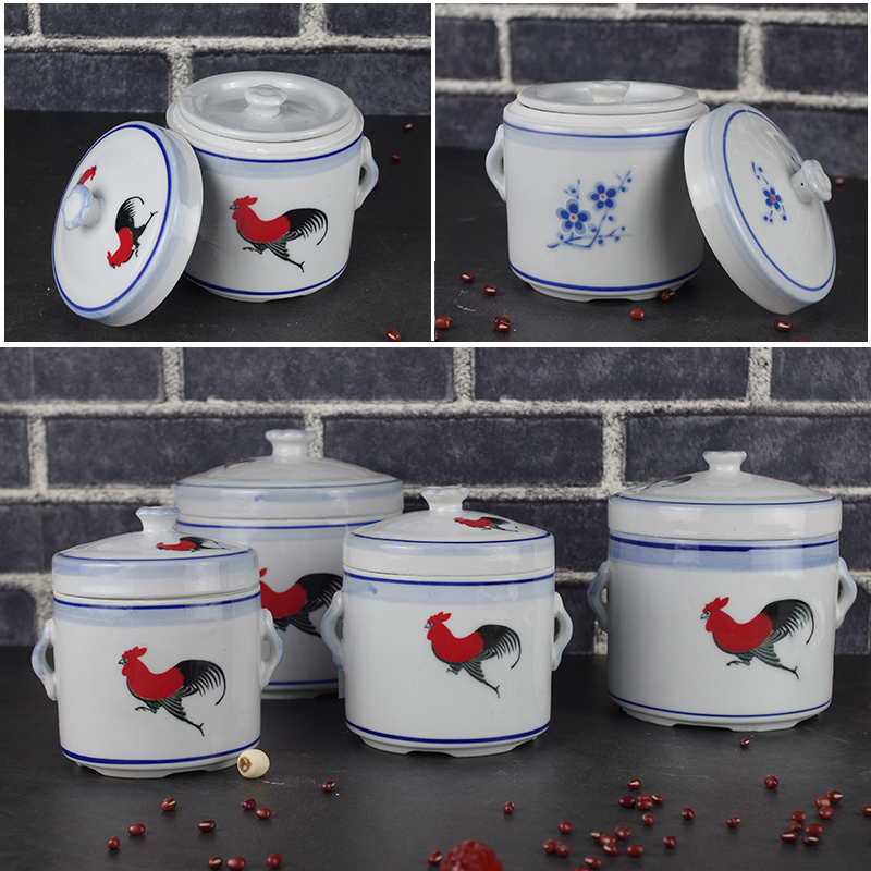 Rooster ceramic double cover water-proof stew pot Bird's nest cup Ginseng wing cup Blue and white porcelain blueberry stew cup for hotel and home use