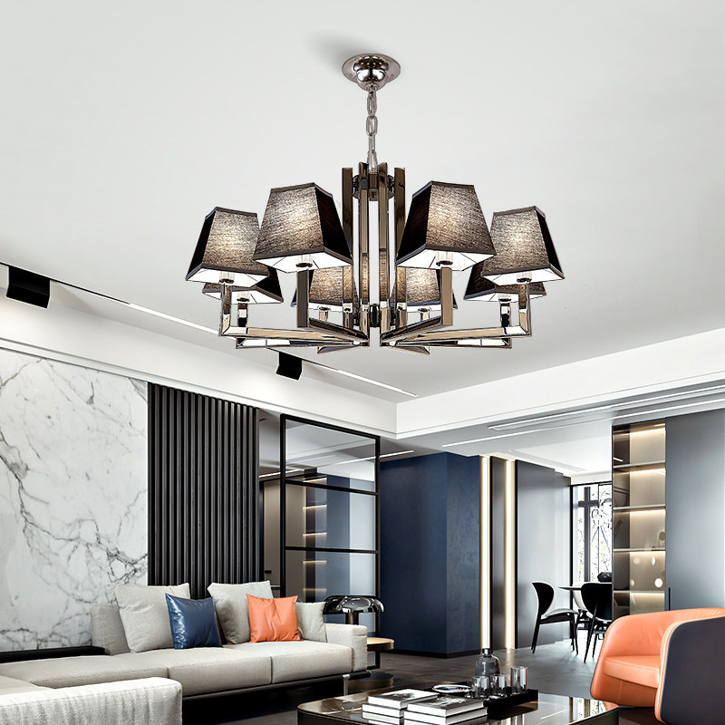 High-end living room chandelier villa model light luxury atmosphere led black moisture-proof non-rust bedroom stainless steel lamp
