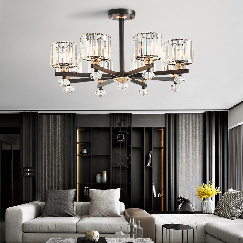 Modern Light Lavish Living Room Crystal Lampshade Harbor Style Black Bedroom Dining Room Upscale Dimmer Tricolour Led Nordic