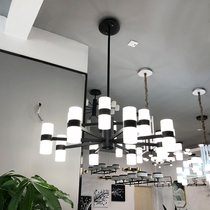 Modern simple living room lamp double villa model room lamp light and dark adjustment stepless remote control Nordic black chandelier