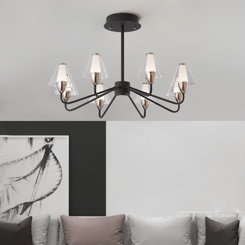 Modern Minimalist Bedroom Chandelia Black Art Creative Remote Control Dimming Tune Color Temperature Mise-light Nordic Living room