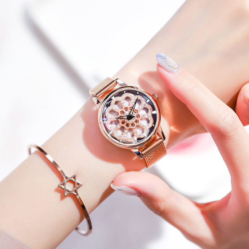 Rotating 2021 watch ladies small and simple temperament rhinestone models net red vibrato full drill ins wind student women's watch