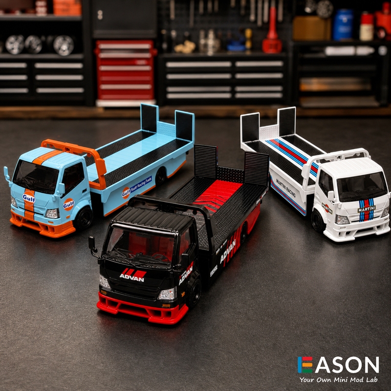 Tm H300 Flatbed Transport Trailer Martini Advan Gulf Oil 1:64 Hino Simulation Car Model
