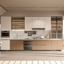 索菲亚定制厨房整体橱柜灶台柜一体石英石台面开放式装修设计摩卡