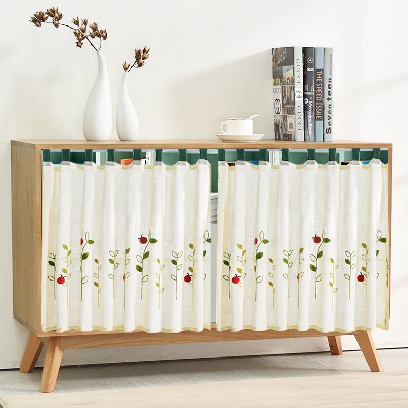 Non-punching semi-permeable integral cabinet shielded curtain pull-curtain short door curtain suede embroidered window curtain Window Curtain Kitchen XUAN GUAN PARTITION WINDOW