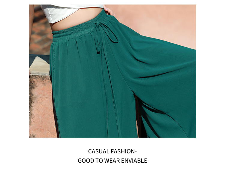 VK旗艦店 韓系雪紡休閒寬鬆高腰寬口褲度假風單品長褲