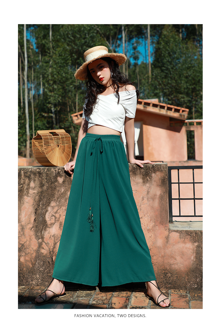 VK旗艦店 韓系雪紡休閒寬鬆高腰寬口褲度假風單品長褲