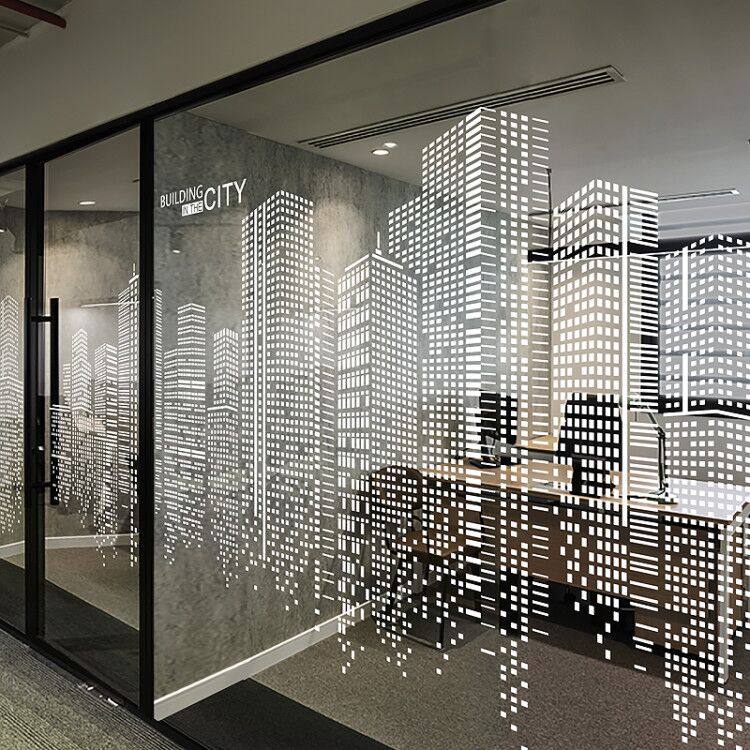 Office custom glass stickers Transparent electrostatic film UV printing Window glass door decoration City building