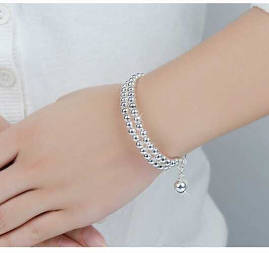 Shen Jiajia shop silver 990 sterling silver bracelet double row simple round bead bracelet Japanese and Korean style women's transfer bracelet
